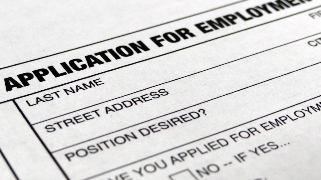 Close up of an Application for Employment paperwork